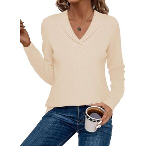 Zeagoo Sweaters for Women Fashion 2024 Fall Long Sleeve Shirts V Neck Collared Knit Pullover Tops Outfits