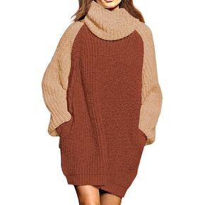 Pink Queen Women's Loose Turtleneck Oversize Long Pullover Sweater Dress in Kuwait