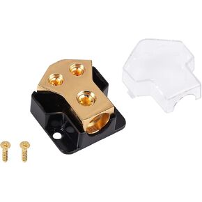 AUTOUTLET Power Distribution Block 2 Way Amp 0/2/4 Gauge in 4/8/10 Gauge Out, Copper Distribution Block for Car Audio Splitter