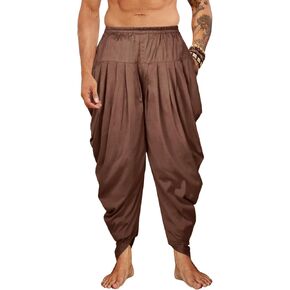 PASLTER Mens Kaftan Linen Cotton Pants Casual Kurta Elastic Waist Harem Baggy Yoga Pants Loose Fit Boho Hippie Trousers