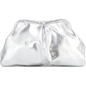 Oweisong Soft Leather Clutch Purse for Women Silver Cloud Evening Handbag Ruched Dumpling Bag for Vacation Party