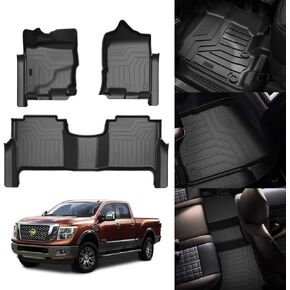 KUST Custom Fit Floor Mats for 2017-2023 2024 Nissan Titan / 2016-2023 2024 Nissan Titan XD Crew Cab (with Rear Under Seat Organizer) All Weather Floor Liners 5D 1st & 2nd Row Carpet Liners Black