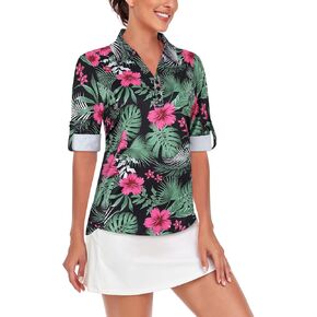 LURANEE Womens Golf Shirt 3/4 Roll Sleeve T Shirts 2-Buttons Polo Workout Tops Quick Dry UPF 50+ Shirts