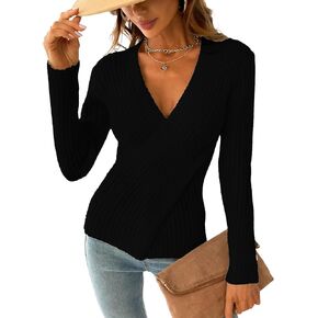 CUPSHE Women's Sweater 2024 Fall Wrap Front Sweater Long Sleeve Pullover Top