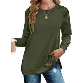Zeagoo Womens Crewneck Sweatshirt Long Sleeve Tunic Tops Pleated Shirts Dressy Casual Fall 2024 Fashion Trendy Loose Fitting