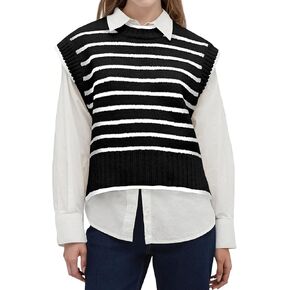 Lueluoye Sweater Vest for Women 2024 Crew Neck Cap Sleeve Tops Striped Knit Tank Top S-2XL