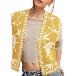 Yimoon Women's Floral Knit Embroidered Vest Y2K Sleeveless Open Front Cardigan Cropped Sweater Vest Top