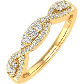 FINEROCK 1/5 Carat Prong Set Diamond Twisted Wedding Band Ring in 10K Gold (I1-I2 Clarity)