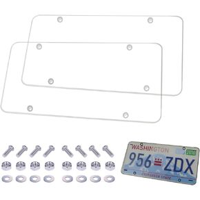 Clear License Plate Covers, Unbreakable License Plate Covers Frame, Clear Flat License Plate Protector, fits Any Standard US Plates, Screws Included, 2 Sets