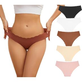 UUONLY Seamless Brief Underwear for Women, 5 Pack Hipster Briefs No Show Panties Ladies Stretch Invisible Mid Rise Brief