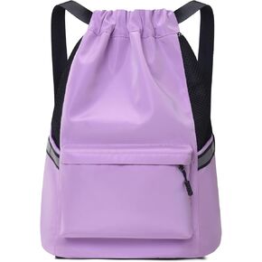 Valleycomfy Drawstring Backpack Sports Gym Backpack with Reflective Strips Water-Resistant String Beach Bag for Men Women Black