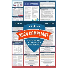 Labor Law Posters 2024 - Texas Labor Law Poster State, Federal, OSHA Compliant, Accurate & Up to Date, Includes June Updates, Laminated Labor Law Poster 2024 Texas, 24"w x 36"h (Bundle)