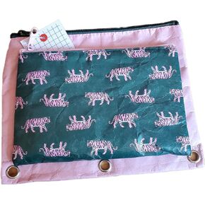 Pep Rally 3 Ring Pencil Pouch and Cosmetic Bag Pink & Green