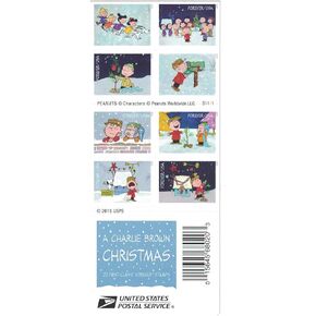 USPS Charlie Brown Xmas Pane of 20 Forever Postage Stamps Scott 5021-30