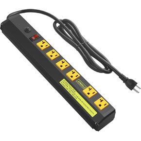 JUNNUJ Heavy Duty Metal Power Strip 20 Amp, High Amp Surge Protector 6 Outlet, 20A Power Strips Workshop Industrial Outlets Wide Spaced 6-20R T-Slot with Circuit Breaker, 12 Gauge Extension Cord 6ft