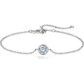 Moissanite Bracelet for Women, 925 Sterling Silver Bezel Set 1CT D Color VVS1 Diamond GRA Certified 14K White Gold Perfect Jewelry Gifts