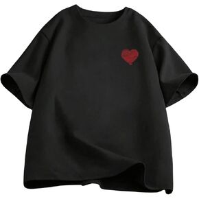 OYOANGLE Girl's Heart Print Short Sleeve T-Shirts Crew Neck Summer Casual Tee Shirt Top