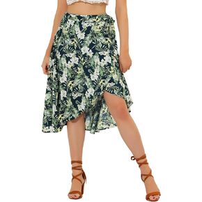 Allegra K Floral Skirt for Women's Hawaiian Tropical Beach Boho Wrap Midi Skirt