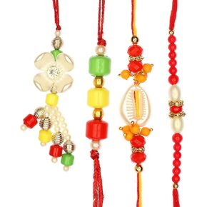 Rakhi Bhaiya Bhabhi veera Rakhi set Rakhi Lumba Set with dora for Brother Bhabhi Rakhi set of 4 Family Rakhi Gift Pack Thread Bracelet Dori Kalwa for Raksha Bandhan Indian Traditional Festival