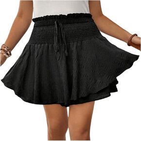 MakeMeChic Women's Plus Size Textured Skort Shirred Waist Ruffle Hem Knot Front Mini Skirt