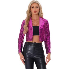 Allegra K Sequin Jacket for Women's Party Lapel Collar Open Front Crop Sparkle Blazer Cardigan