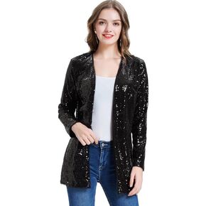 KANCY KOLE Women's Sequin Jacket Open Front Sparkly Jacket Blazer Casual Long Sleeve Cardigan Coat S-XXL