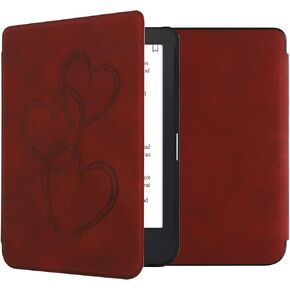 kwmobile Cover Compatible with Kobo Clara 2E / Tolino Shine 4 Cover - eReader Case - Brushed Heart Abstract Dark Red