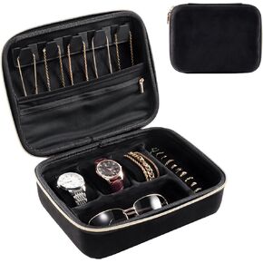 ProCase Mens Travel Jewelry Case, 3 Slots Watch Travel Case, Watch Accessories Carrying Case, Glasses Necklaces Rings Bracelets Zippered Organizer Bag for Men -Black