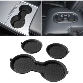 for Tesla Model 3 Accessories 2021-2023 Model Y 2021-2024 Cup Holder Inserts Center Console Liner Coasters Mad Pad Interior Decoration 3D Silicone (Black Trim, 3 pcs)