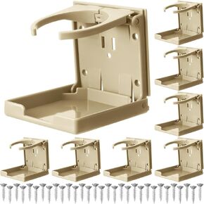 Tioncy 8 Pack Adjustable Cup Holder Folding Drink Holder with Screws Universal Plastic Wall Mounted Cup Holder for Water Beverage Bottle Caravan Autos Cars Trucks RVs Boats Accessories (Beige)