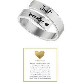 Just Breathe Ring For Women, Adjustable Stainless Steel Spiral Wrap Twist Vintage Healing Rings To My Daughter/Best Friend Inspirational Gifts Jewelry