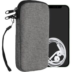 kwmobile Fabric Phone Pouch Size S - 4.5" - Universal Sleeve Mobile Smartphone Bag with Zipper, Wrist Strap - Dark Blue