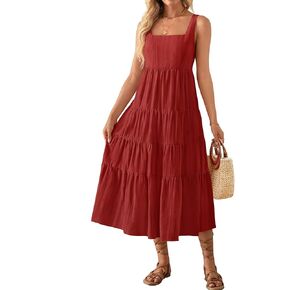 ZESICA Women's 2024 Summer Sleeveless Dress Casual Backless Loose Flowy Tiered Sundress Beach Cover up Tank Dresses