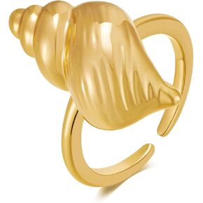 WOWORAMA Gold Conch Shell Starfish Rings for Women Chunky Adjustable Open Rings Gold Ocean Statement Rings Seashell Sea Star Rings Stackable Band Rings Summer Jewelry