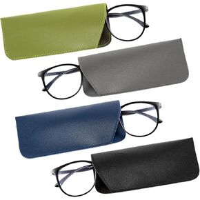 Soft Leather Open Sunglass Case, 4pcs Portable Thin Sunglasses Pocket Reading Glass Pouch,Slim Glasses Case for Women Men