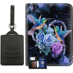 Passport Holder With Luggage Tag Set, Passport Cover With RFID Blocking, Multi-slot Passport Wallet, Waterproof Leather Travel Document Holder for Women Men, USA Baseball Flag Pattern Passport Case