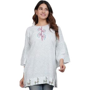 Yash Gallery Women's Embroidered Geomatrical Printed Top for Women