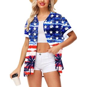 AOBUTE Womens Mardi Gras Button Up Top Short Sleeve Unisex Hawaiian Shirts