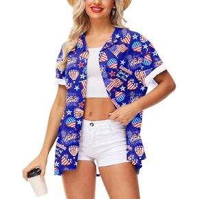 AOBUTE Womens Mardi Gras Button Up Top Short Sleeve Unisex Hawaiian Shirts