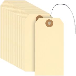 Koogel 120PCS Manila Paper Tags, Green Shipping Tags with Wire 4 3/4 x 2 3/8 inch Blank Hang Tags for Inventory Luggage Garage Organization