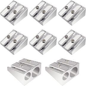8 Pcs Metal Pencil Sharpener, Handheld Pencil Sharpeners, Crayon Sharpener, Manual Pencil Sharpener with Double Holes, Small Pencil Sharpener, Metal Sharpeners, for Colored Pencils Crayons