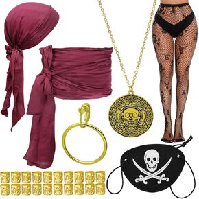 Halloween Pirate Costume Accessories 26 Pcs Pirate Sash Belt Head Bandana Eye Patches Viking Jewelry for Men Women
