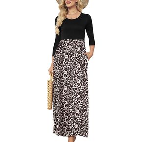 Supnier Women's 3/4 Sleeve Maxi Dresses Casual Floral Print Long Dress with Pockets