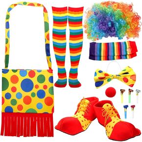 Frcctre 12 Pcs Clown Costume Set Dress Up Accessories, Include Wig Bow Tie Nose Big Shoes Shoulder Bag Socks Sleeve 5 Pcs Whistle in Kuwait