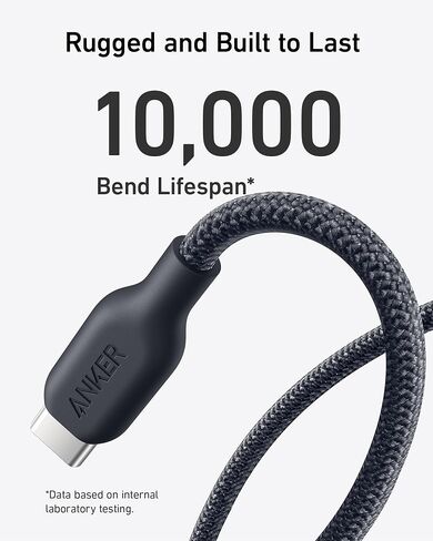 Anker USB C Cable, 240W Type C Fast Charging, USB 2.0(10 ft, Phantom Black) | Bio-Braided Cord for iPhone 17 Series, MacBook Pro 2020, iPad Pro, and More in Kuwait