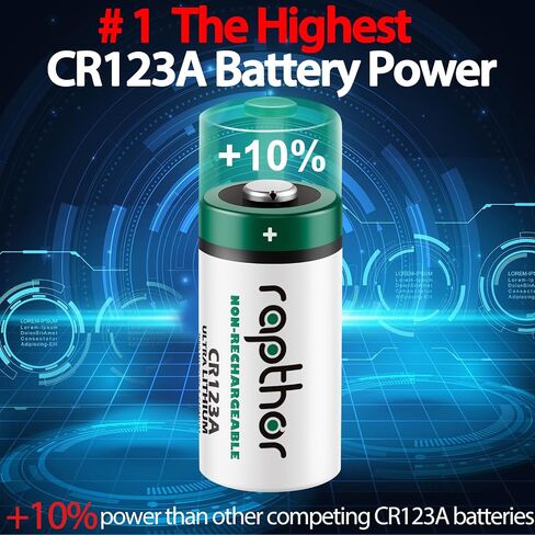 rapthor CR123A 3V Lithium Battery 1650mAh 20 Pack High Power CR123 123A 123 CR17345 Photo Batteries PTC Protected for Cameras Flashlight Alarm Smart Sensors (Non-Rechargeable, Not for Arlo) in Kuwait