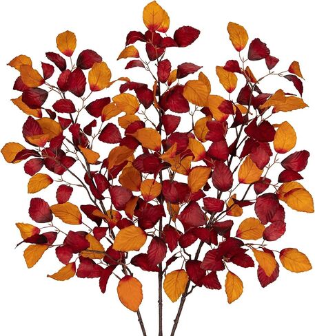 3PCS Artificial Fall Leaf Stems Autumn Leaves Fake Fagus Sylvatica Folige Burgundy Faux Beech Leaf Branch, Long Stems for Floral Arrangements Autumn Decoration in Saudi Arabia