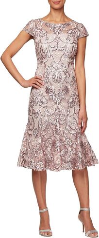 Alex Evenings Women's Tea Length Embroidered Cocktail Godets, Wedding Guest, Party Dress (Petite and Regular Sizes) in Saudi Arabia