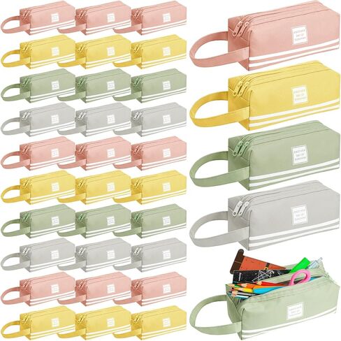 Teling 32 Pcs Bulk Large Capacity Pencil Case Pen Pouch Colored Portable Pencil Bag with Handle Cosmetic Bag Office Stationery Organizer for Teen School Girl Boy Men Women Adults Students in Saudi Arabia