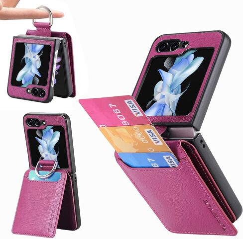 Asuwish Phone Case for Samsung Galaxy Z Flip 5 5G 2023 with Card Slot Holder Wallet Cover and Ring Stand Magnetic Back Cell Mobile Accessories Protective Case for ZFlip5 Z5 Flip5 5Z Flip5case Black in Kuwait